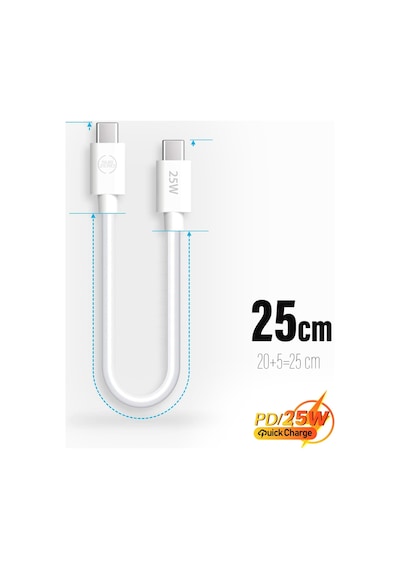 Type-C Type-C 25W Destekli Kısa 25cm Hızlı Şarj Data Powerbank Ka