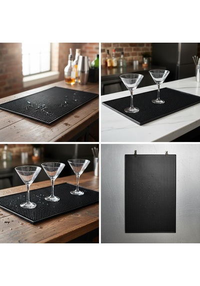 Lexroo Lüx Bar Matı 43x28 Cm Kaymaz Siyah Kauçuk Bar Ve Bulaşık Matı