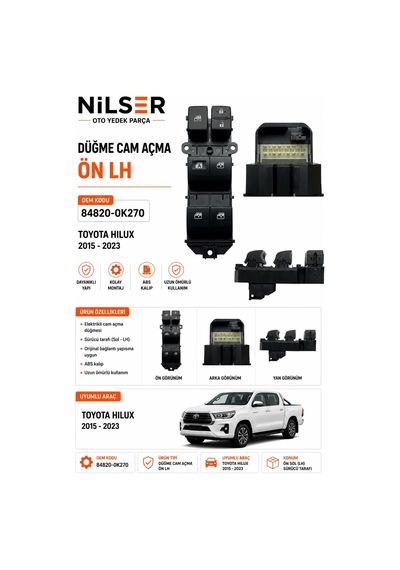 Toyota Hilux Cam Düğme 2015-2023 Ön Sol