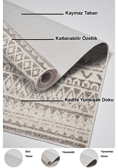 Dekoreko Kaymaz Taban Djt Mutfak Halısı Trend Iskandinav F5078 Açık Kahve