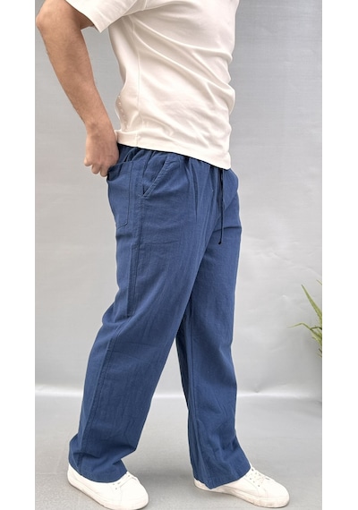 Baggy Keten Pantolon Lacivert
