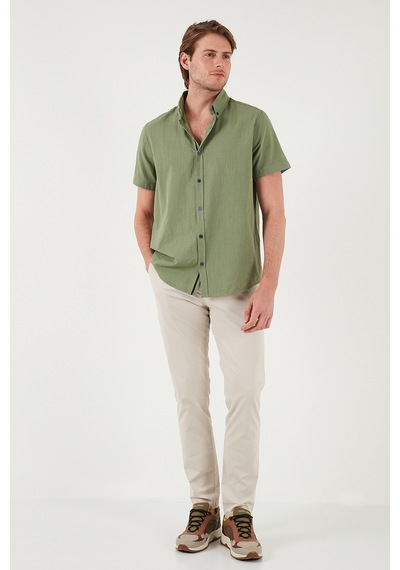Buratti Pamuklu Slim Fit Düğmeli Yaka Kısa Kollu Erkek Gömlek Cf21S112546 Haki