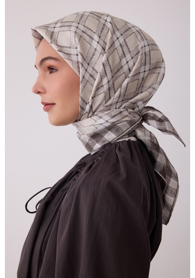 Belli Geometrik Desen %100 Twill İpek Eşarp Be21 Taş