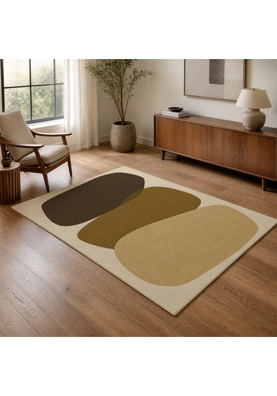 Kartela Halı Katman Taş Desenli Modern Halı Hardal Sarısı Kaymaz Taban 180x270 Cm