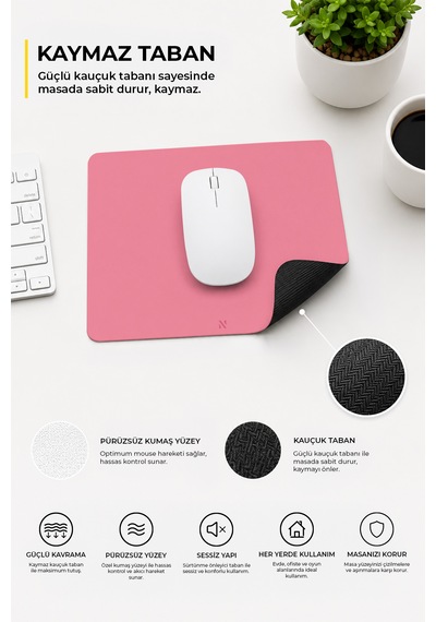 Pembe Renkli Ergonomik Mouse Pad, Kaymaz Yüzey İle Ev Ve Ofis Kullanımı İçin İdeal