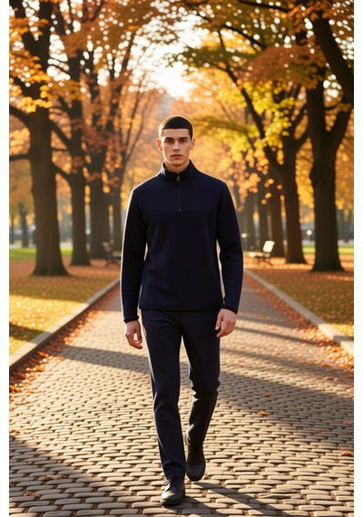 Benerly Erkek Dik Yaka Fermuarlı Standart Kol Polar Sweatshirt Fonksiyone Lacivert
