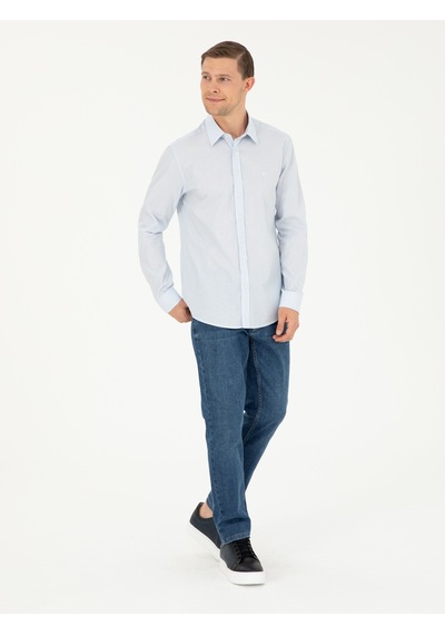 Cacharel Mavi Slim Fit Pamuklu Çizgili Gömlek