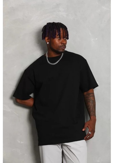 Efnaz Style Unisex Oversize Düz Bisiklet Yaka T-shirt - Siyah