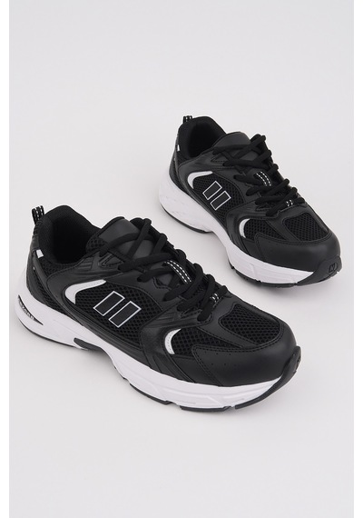 Muggo Shift Kadın Kalın Taban Bağcıklı Günlük Sneaker Spor Ayakkabı Siyah