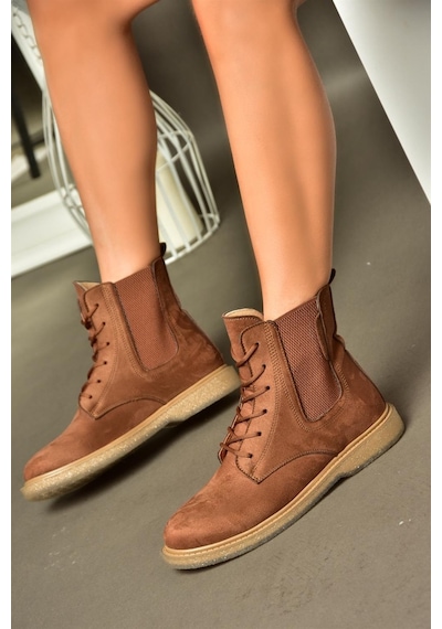 Fox Shoes R374961902 Taba Süet Yanı Lastikli Klasik Kadın Bot Taba