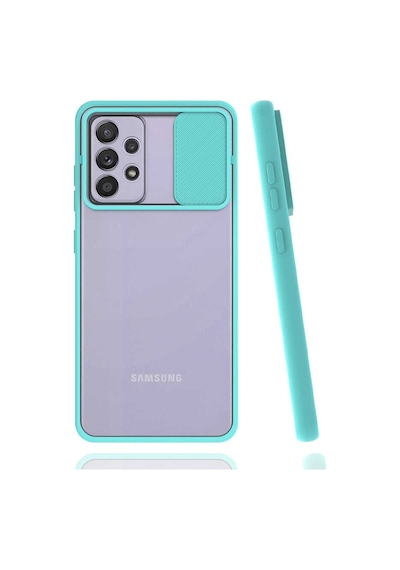 Kilifone - Samsung Uyumlu Galaxy A52 / A52s - Kılıf Slayt Sürgülü Arkası Buzlu Lensi Kapak - Turkuaz