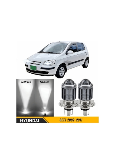 Hyundai Getz 2002 2011 Uyumlu Mercekli Far Ampulü Led Xenon Beyaz Renk Far Şimşek Etkili Csp Led Lamba Uzun Kısa 2 Adet Takım