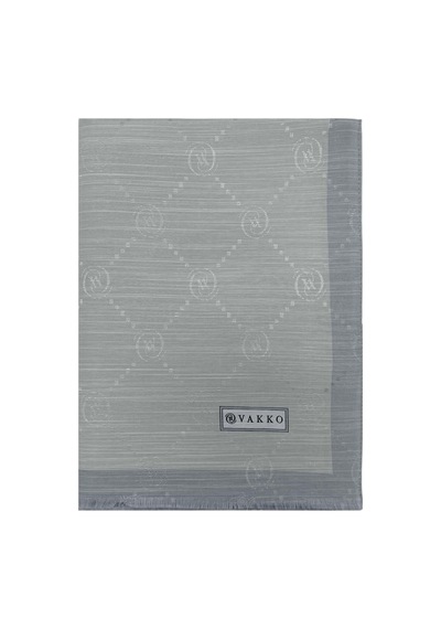 Vakko Pamuk İpek Şal - Şeritli Monogram - Gümüş