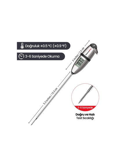 ThermoPro TP02S Lcd Ekranlı Daldırma/Saplama Çelik Gövdeli Gıda Pişirme Termometresi