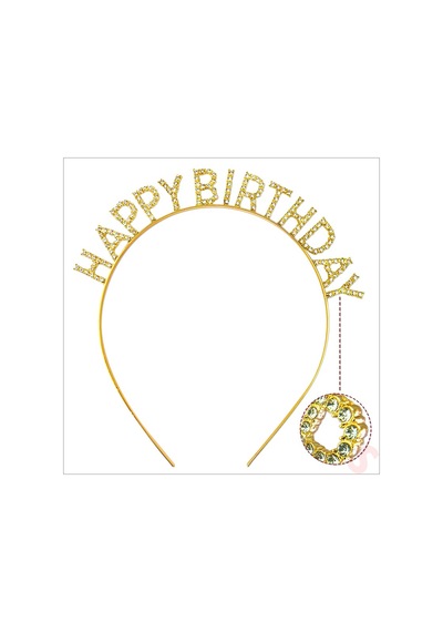 Taç - Metal - Happy Birthday - Altın