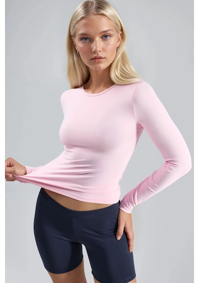 Hiccup Busem Slim Fit Yuvarlak Yaka Uzun Kollu Bluz Toz Pembe
