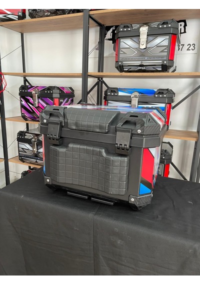 Rexx 45 Litre Motosiklet Arka Çanta Adventure Beyaz Kırmızı Mavi