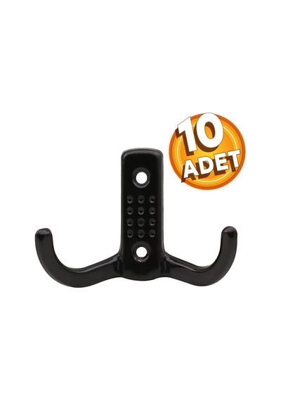 Badem10 Noktalı Vestiyer Duvar Askısı Dolap Elbise Askılığı Siyah Metal Askı 10 Adet Diğer