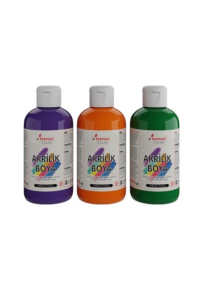 Yeşil-mor-turuncu Akrilik Boya 3'lü Set 3x250gr 0,15 L
