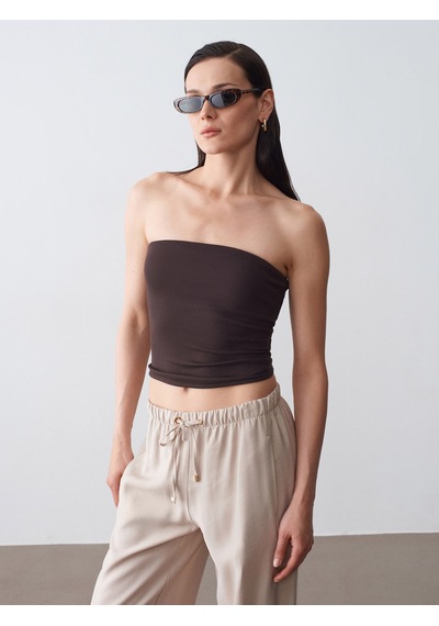 Dilvin 21218 Straplez Top-koyu Kahve