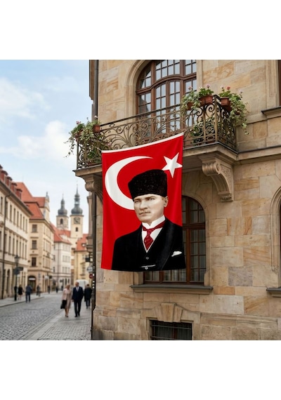 Ay Yıldız Kalpaklı Atatürk Portresi Poster Bayrak Premium Raşel Kumaş Ata43 Diğer