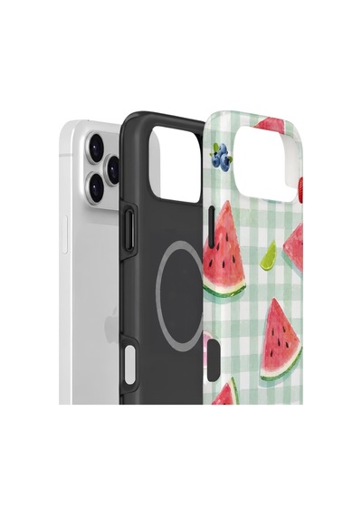 Apple iPhone Uyumlu 17 Pro Max Vorian Çift Katmanlı Magsafe Kılıf Watermelon Picnic Gingham
