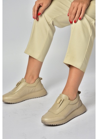 Fox Shoes Z555091903 Vizon Hakiki Deri Kalın Tabanlı Spor Ayakkabı Sneakers