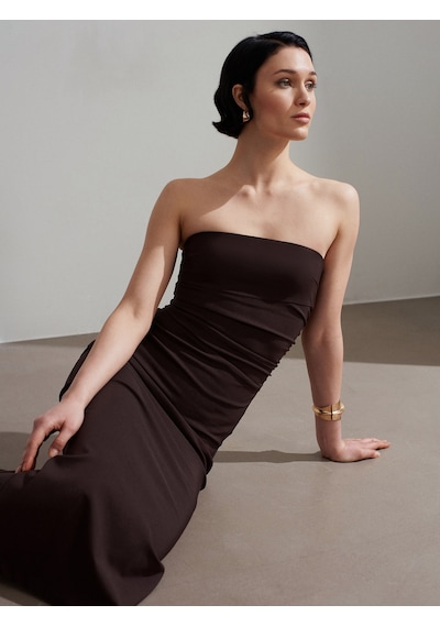 Dilvin 91368 Straplez Midi Elbise-koyu Kahve Koyu Kahve