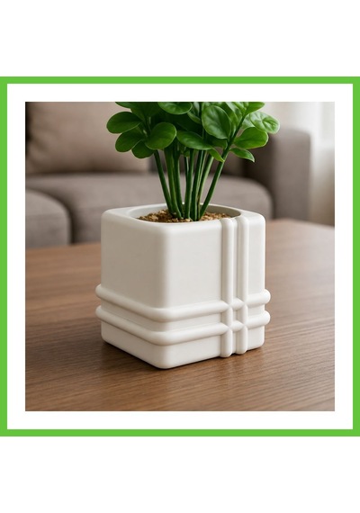 Bezos 3d Baskı Square Planter - Izgara Desenli Küp Saksı-beyaz Dmc