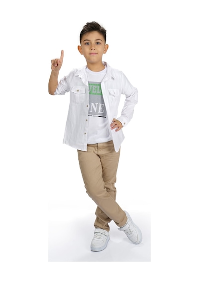 Mnk Baby & Kids Gömlek , Pantolon , T-shirt 3parça Erkek Çocuk Takım Mnk1754 Beyaz
