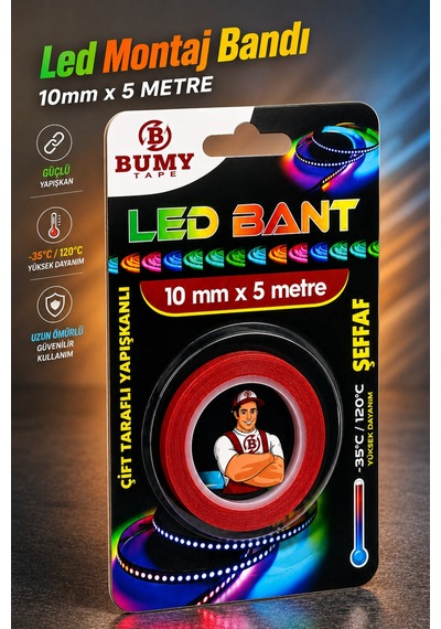 Çift Taraflı 10mm X 5 Metre Şeffaf Güçlü Led Montaj Bandı Led Yapıştırma Bantı Bantları Araç Oto Diğer