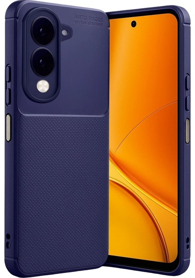 Vivo Y04 Uyumlu Kılıf Karbon Tasarım Kamera Korumalı Silikon Telefon Kılıfı Kapak Lacivert