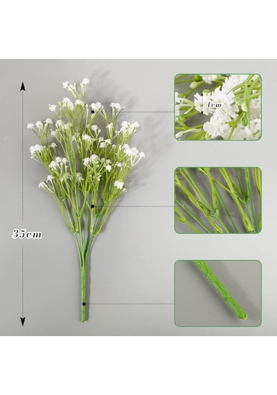 Yapay Çiçek Plastik Beyaz Cipso Demeti 5 Dallı Gelin Çiçeği Ve Aranjman Aradal Çiçeği 30cm