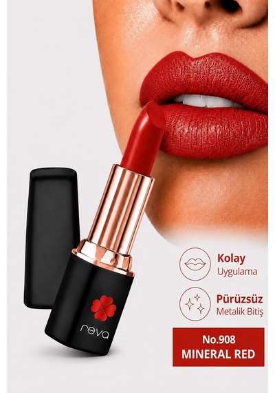 Shimmer Lipstick Mineral Red - Işıltı Ruj - 4 Gr - No: 908 - Vegan & Temiz Içerik Çok Renkli