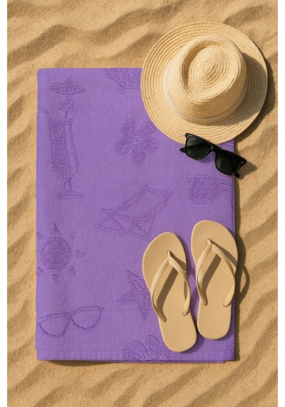Hızlı Kuruyan Plaj Havlusu %100 Pamuk Purple Beach Vibes Plaj Havlusu - Mor 8846366