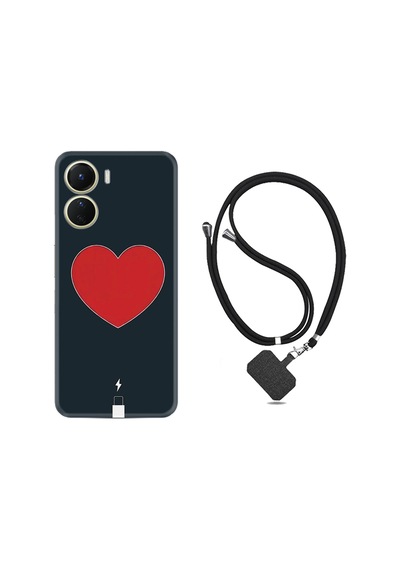 Vivo Y16 Kılıf İpli Boyun Askılı Desenli Silikon Charge Heart 1422