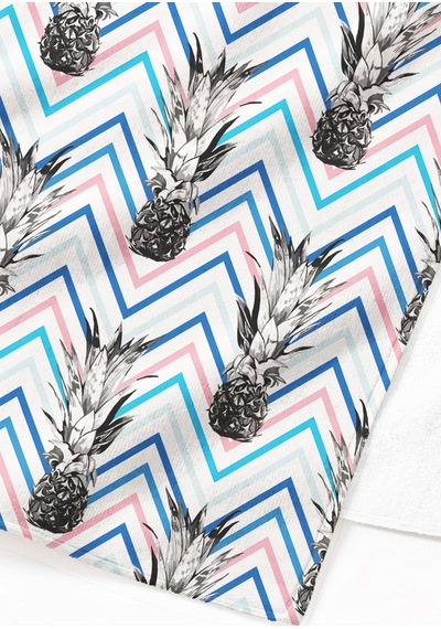 Ananas Zigzag Desenli Tropikal Plaj Havlusu - Modern Marine Pastel Çizgili Hızlı Kuruyan Plaj Örtüsü Bulut Kabuğu