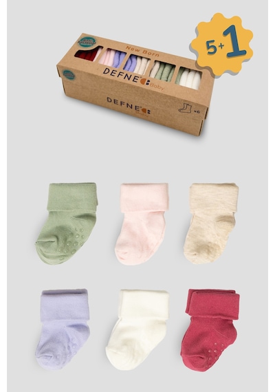 Defne Baby 5+1 Çift Kutulu Kız Newborn Yeni Doğan Ve Bebek Çorabı 0-6 Ay Çok Renkli