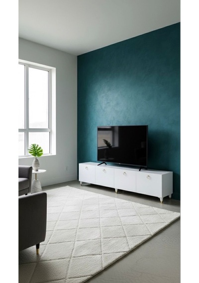 Modern Mobilya Belçika Tv Ünitesi Tv Sehpası Ayaklı 4 Kapaklı Beyaz 240 Cm Beyaz