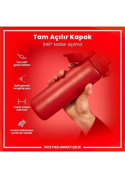 Ion8 - Paslanmaz Çelik İnce Suluk - Kırmızı - 600 Ml - Sızdırmaz