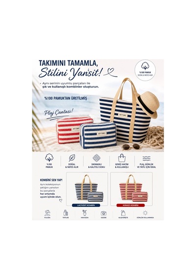 En Çok Tercih Edilen %100 Pamuk El Ve Makyaj Çantası, 28x16,5x10 Cm, Seyahat Ve Kozmetik Çantası Ve Plaj Çantası İçi Düzenleyici