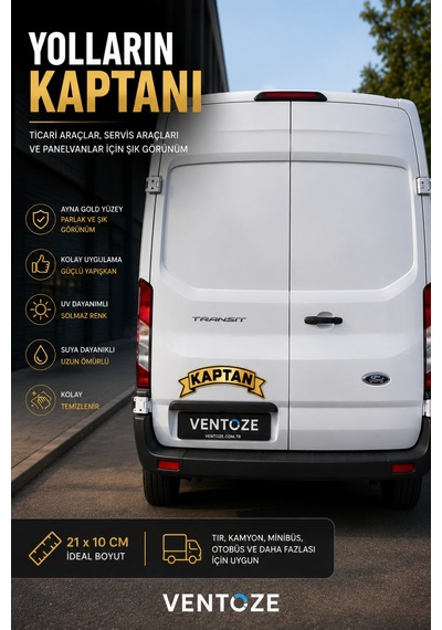 Kaptan Kendinden Yapışkanlı Pleksi Sticker Ayna Gold Araç Süsü Tır Kamyon Servis Aracı 21x10 Cm