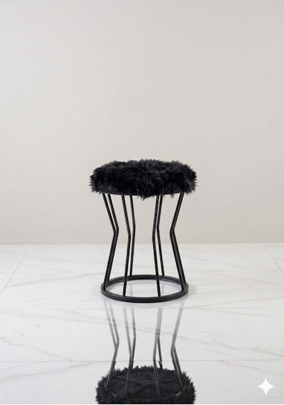Peluş Kumaş Metal Puf Siyah