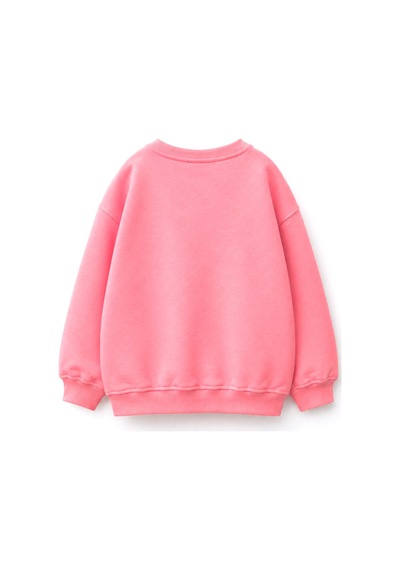 Monila Kız Çocuk 3 İplik Kumaş Pamuklu Kurabiye Baskılı Sweatshirt Pembe