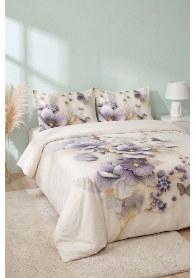 Krem Nayra 3d Flower Çift Kişilik Nevresim Takımı 4 Parça