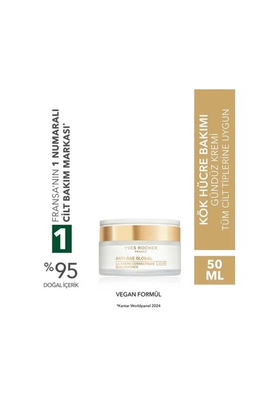 Yves Rocher Gündüz Kremi-hyaluronik Asit & Pantenol-yaşlanma Karşıtı Bitki Kök Hücre Bakım Anti Age Global 50ml