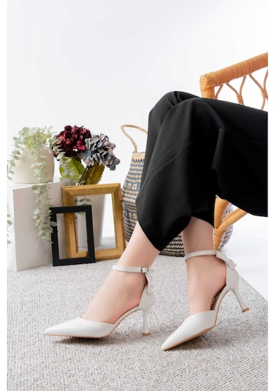 V.s.h Velvet Kadın Fiyonklu Abiye Rugan Topuklu 7cm Şık Ayakkabı-2240 Beyaz