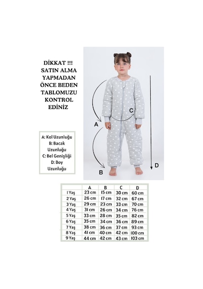 Cantoy Kız Erkek Çocuk Kalın Elyaf Dolgulu Premium Kalite 2.5 Tog Desenli Uyku Tulumu Koyu Gri - Beyaz