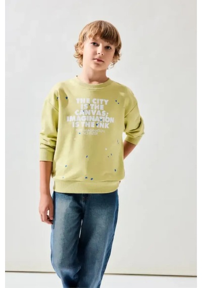 Defacto Sıcak Tutan Bisiklet Yaka Efekt Baskılı Sweatshirt Erkek Çocuk I0674a826augn659 Yeşil-gn659