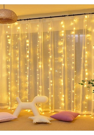 Kumandalı 8 Ayrı Moda Sahip 3 Mx3 M 300 Cm X 300 Cm Perde Led 10 Saçaklı Sarkıtlı 300 Led Gün Işığı